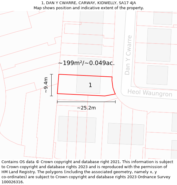 1, DAN Y CWARRE, CARWAY, KIDWELLY, SA17 4JA: Plot and title map