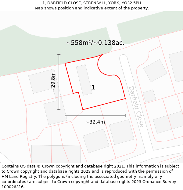 1, DARFIELD CLOSE, STRENSALL, YORK, YO32 5PH: Plot and title map