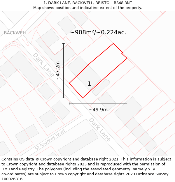 1, DARK LANE, BACKWELL, BRISTOL, BS48 3NT: Plot and title map