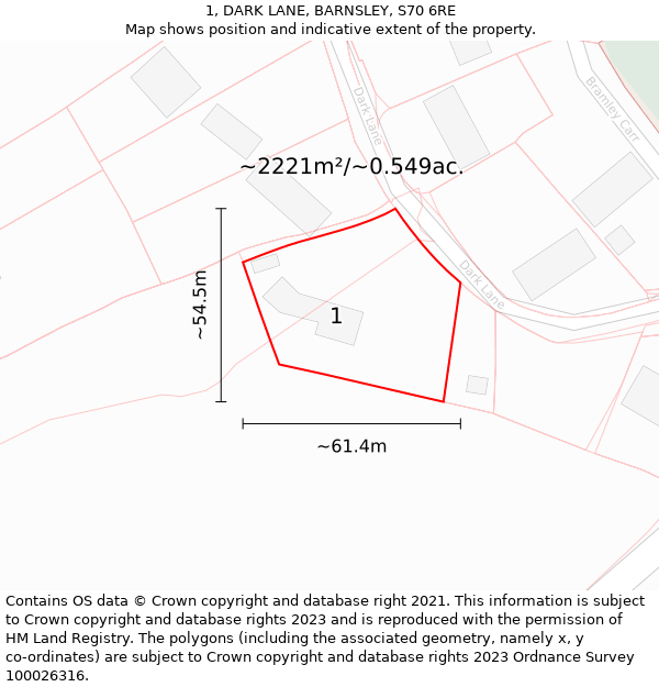 1, DARK LANE, BARNSLEY, S70 6RE: Plot and title map