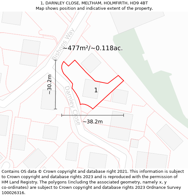 1, DARNLEY CLOSE, MELTHAM, HOLMFIRTH, HD9 4BT: Plot and title map