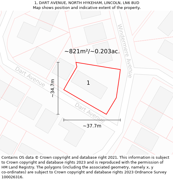 1, DART AVENUE, NORTH HYKEHAM, LINCOLN, LN6 8UD: Plot and title map