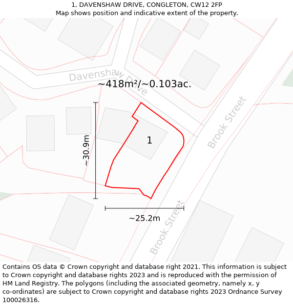 1, DAVENSHAW DRIVE, CONGLETON, CW12 2FP: Plot and title map