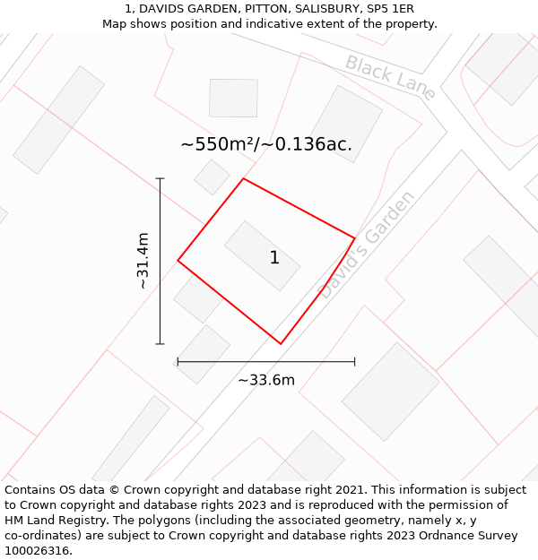 1, DAVIDS GARDEN, PITTON, SALISBURY, SP5 1ER: Plot and title map