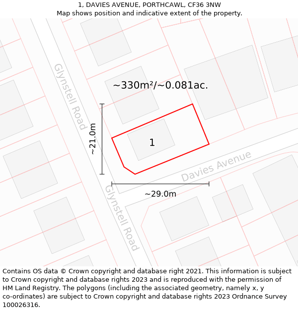 1, DAVIES AVENUE, PORTHCAWL, CF36 3NW: Plot and title map