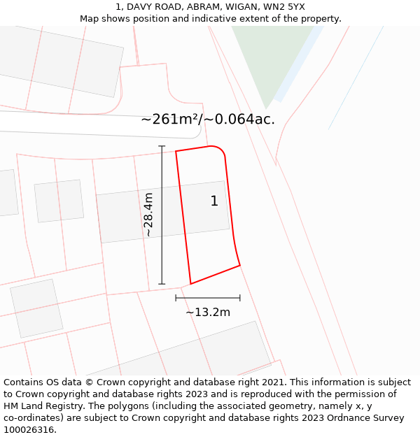 1, DAVY ROAD, ABRAM, WIGAN, WN2 5YX: Plot and title map