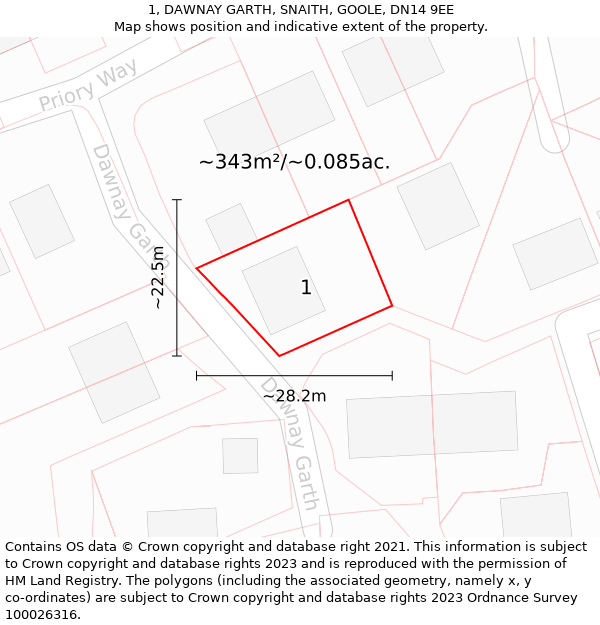 1, DAWNAY GARTH, SNAITH, GOOLE, DN14 9EE: Plot and title map