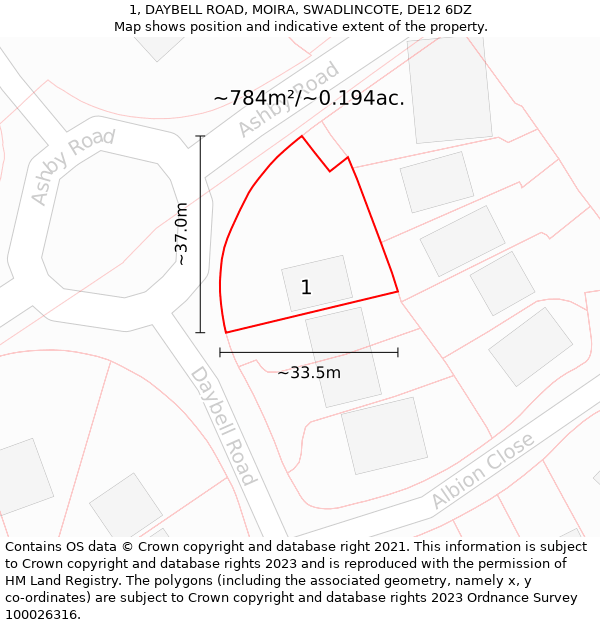 1, DAYBELL ROAD, MOIRA, SWADLINCOTE, DE12 6DZ: Plot and title map