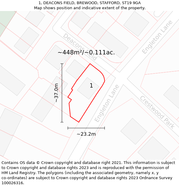 1, DEACONS FIELD, BREWOOD, STAFFORD, ST19 9GA: Plot and title map