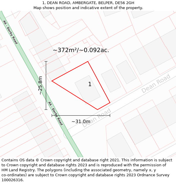 1, DEAN ROAD, AMBERGATE, BELPER, DE56 2GH: Plot and title map