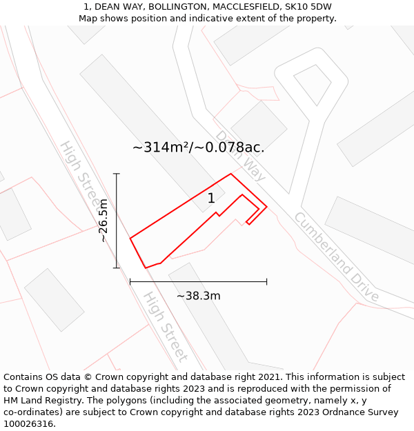 1, DEAN WAY, BOLLINGTON, MACCLESFIELD, SK10 5DW: Plot and title map