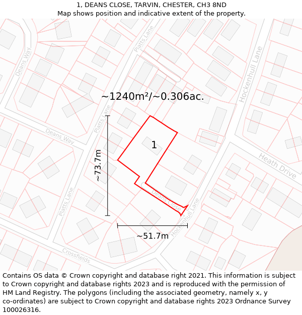 1, DEANS CLOSE, TARVIN, CHESTER, CH3 8ND: Plot and title map