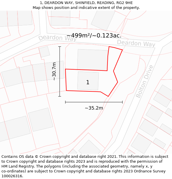 1, DEARDON WAY, SHINFIELD, READING, RG2 9HE: Plot and title map