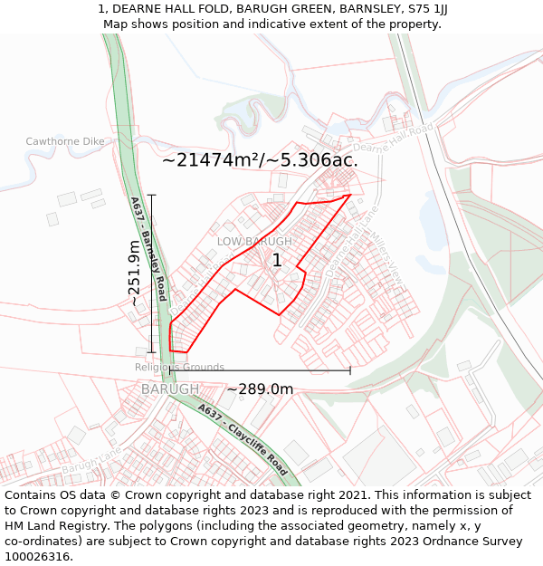 1, DEARNE HALL FOLD, BARUGH GREEN, BARNSLEY, S75 1JJ: Plot and title map