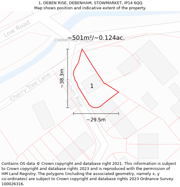 1, DEBEN RISE, DEBENHAM, STOWMARKET, IP14 6QQ: Plot and title map