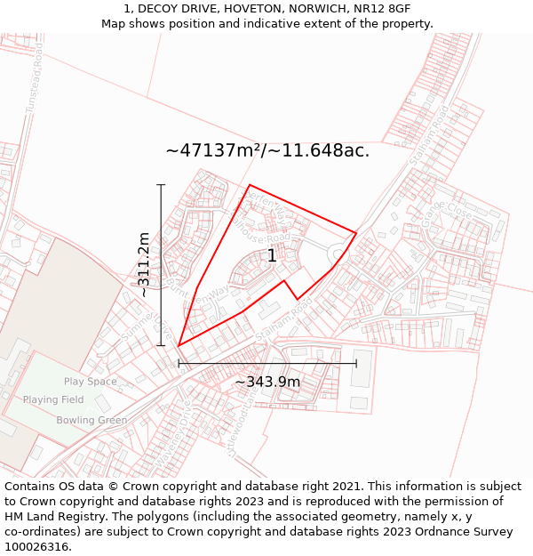 1, DECOY DRIVE, HOVETON, NORWICH, NR12 8GF: Plot and title map