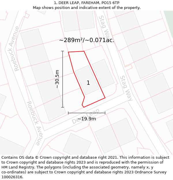 1, DEER LEAP, FAREHAM, PO15 6TP: Plot and title map