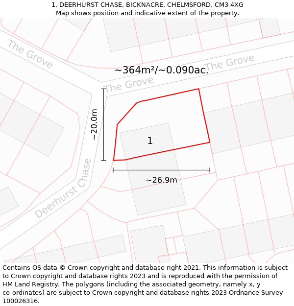 1, DEERHURST CHASE, BICKNACRE, CHELMSFORD, CM3 4XG: Plot and title map