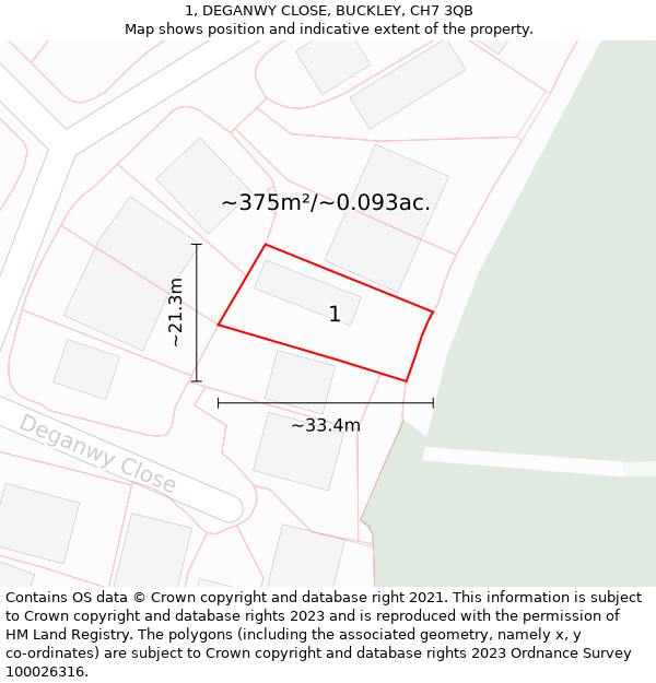 1, DEGANWY CLOSE, BUCKLEY, CH7 3QB: Plot and title map