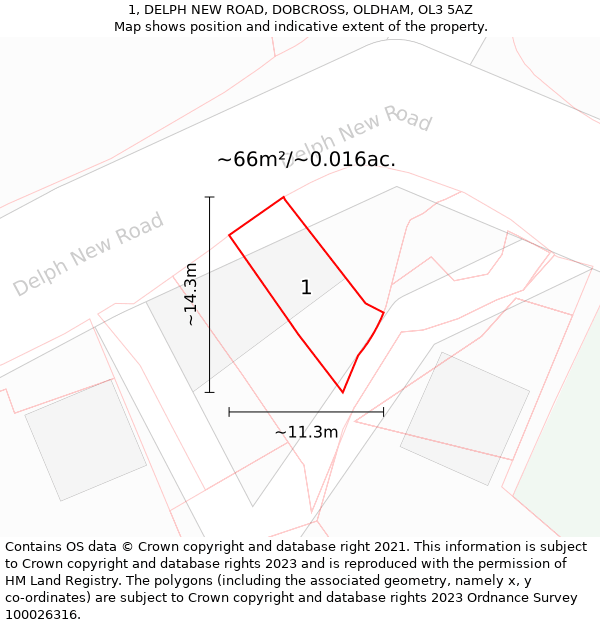 1, DELPH NEW ROAD, DOBCROSS, OLDHAM, OL3 5AZ: Plot and title map