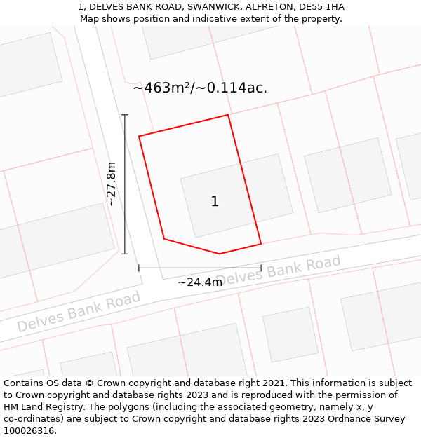 1, DELVES BANK ROAD, SWANWICK, ALFRETON, DE55 1HA: Plot and title map