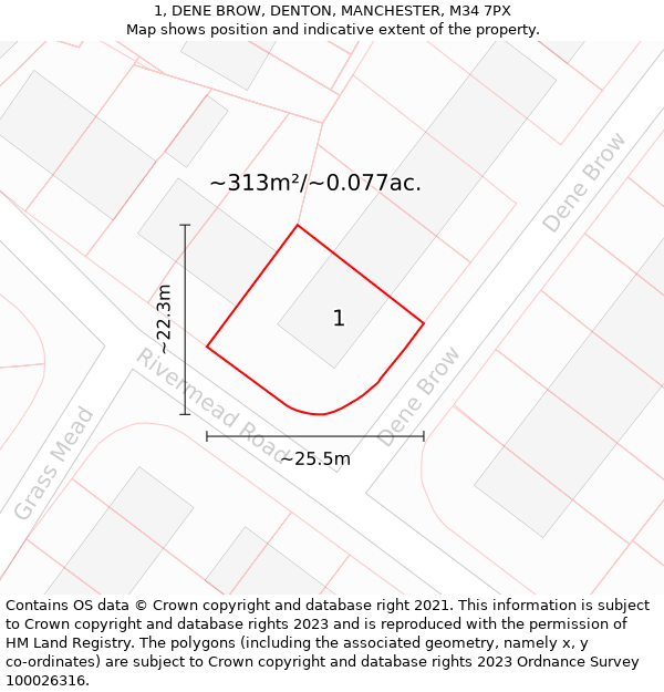 1, DENE BROW, DENTON, MANCHESTER, M34 7PX: Plot and title map