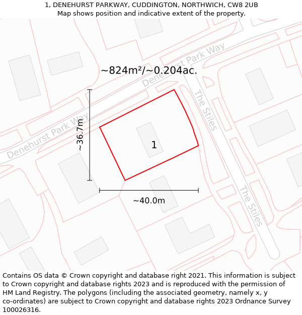 1, DENEHURST PARKWAY, CUDDINGTON, NORTHWICH, CW8 2UB: Plot and title map