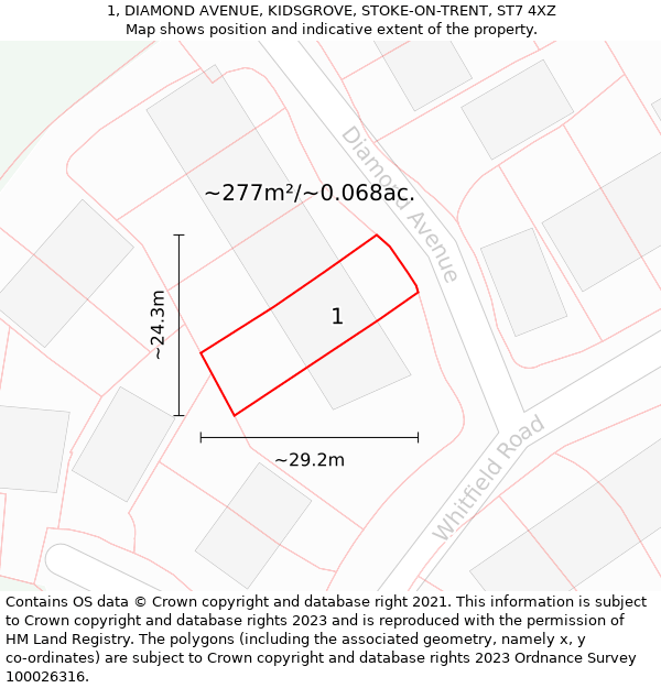 1, DIAMOND AVENUE, KIDSGROVE, STOKE-ON-TRENT, ST7 4XZ: Plot and title map