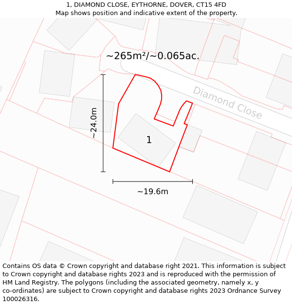 1, DIAMOND CLOSE, EYTHORNE, DOVER, CT15 4FD: Plot and title map