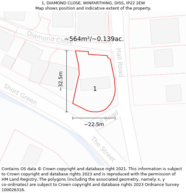 1, DIAMOND CLOSE, WINFARTHING, DISS, IP22 2EW: Plot and title map