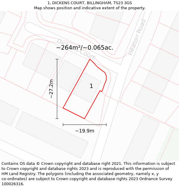 1, DICKENS COURT, BILLINGHAM, TS23 3GS: Plot and title map