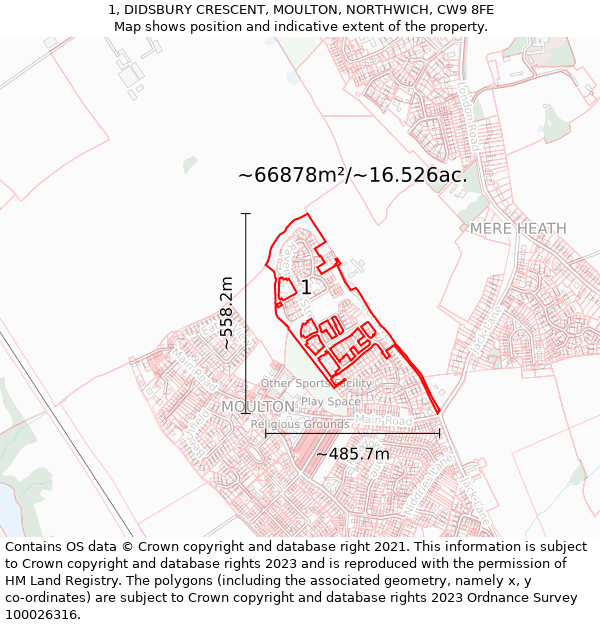 1, DIDSBURY CRESCENT, MOULTON, NORTHWICH, CW9 8FE: Plot and title map