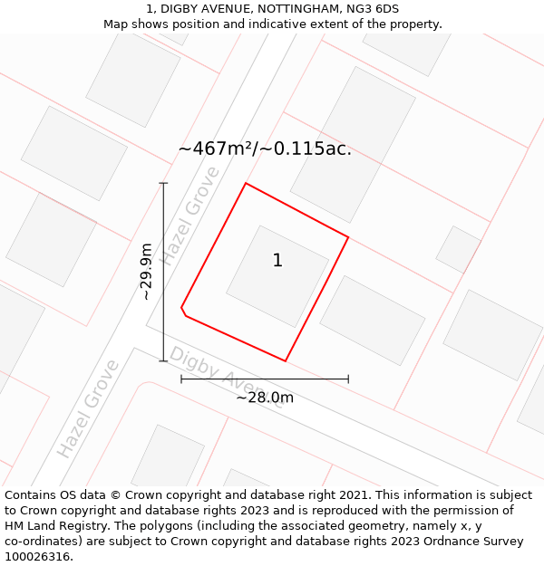 1, DIGBY AVENUE, NOTTINGHAM, NG3 6DS: Plot and title map