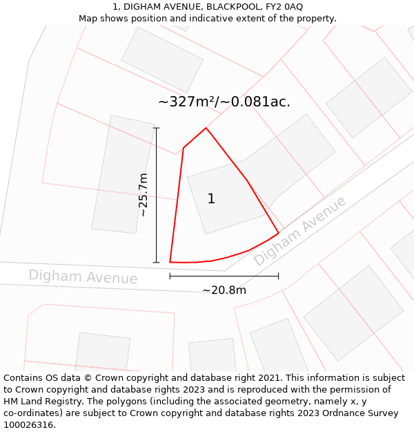 1, DIGHAM AVENUE, BLACKPOOL, FY2 0AQ: Plot and title map