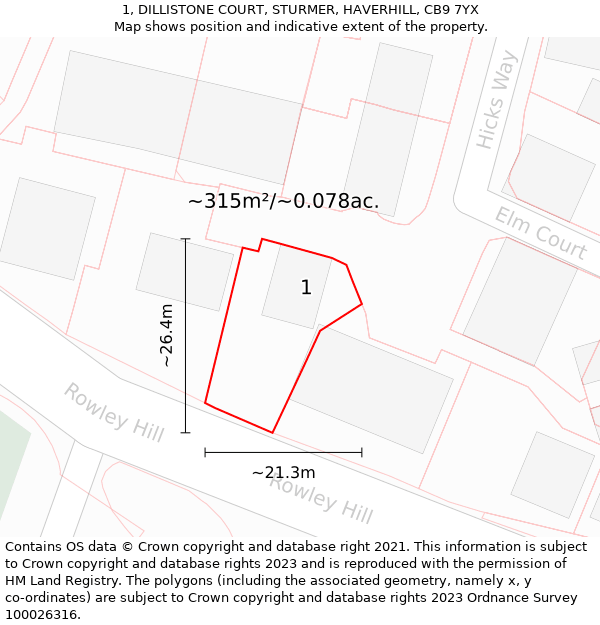 1, DILLISTONE COURT, STURMER, HAVERHILL, CB9 7YX: Plot and title map