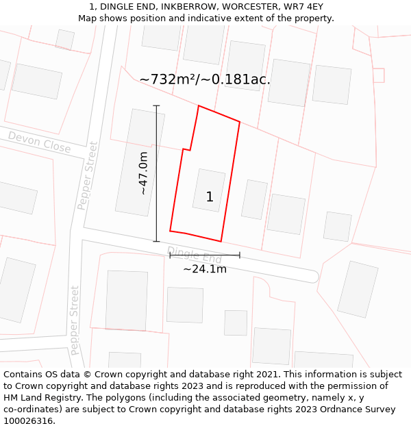 1, DINGLE END, INKBERROW, WORCESTER, WR7 4EY: Plot and title map