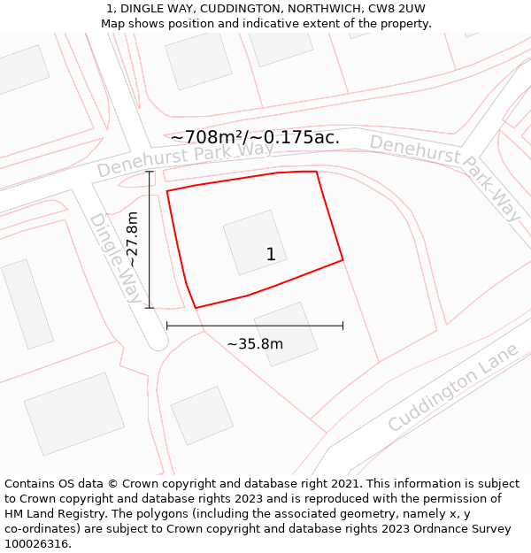 1, DINGLE WAY, CUDDINGTON, NORTHWICH, CW8 2UW: Plot and title map