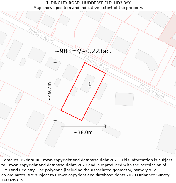 1, DINGLEY ROAD, HUDDERSFIELD, HD3 3AY: Plot and title map