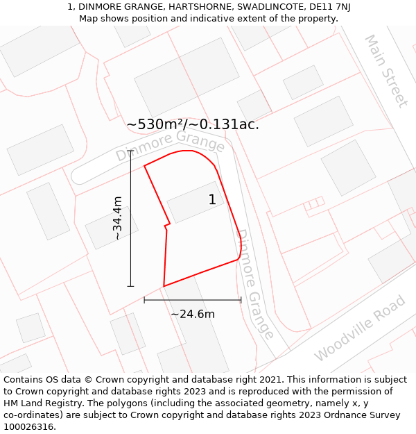 1, DINMORE GRANGE, HARTSHORNE, SWADLINCOTE, DE11 7NJ: Plot and title map