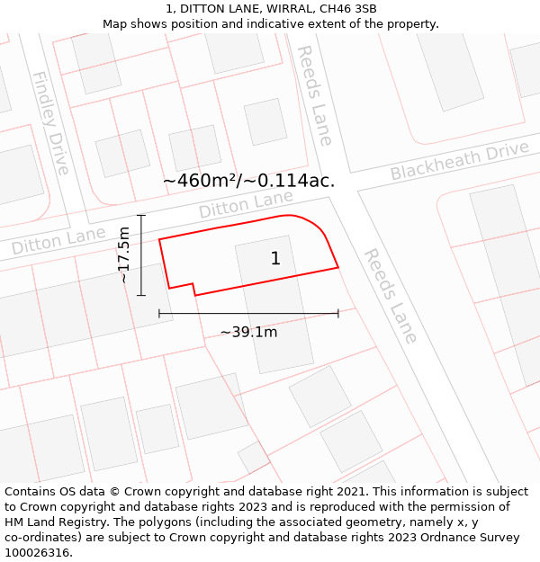 1, DITTON LANE, WIRRAL, CH46 3SB: Plot and title map