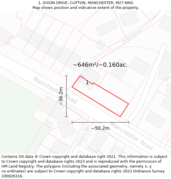 1, DIXON DRIVE, CLIFTON, MANCHESTER, M27 6WG: Plot and title map