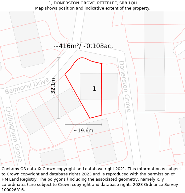 1, DONERSTON GROVE, PETERLEE, SR8 1QH: Plot and title map