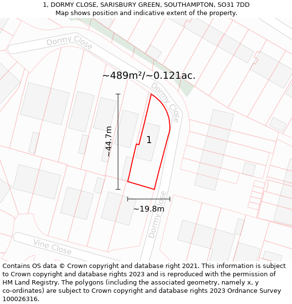 1, DORMY CLOSE, SARISBURY GREEN, SOUTHAMPTON, SO31 7DD: Plot and title map