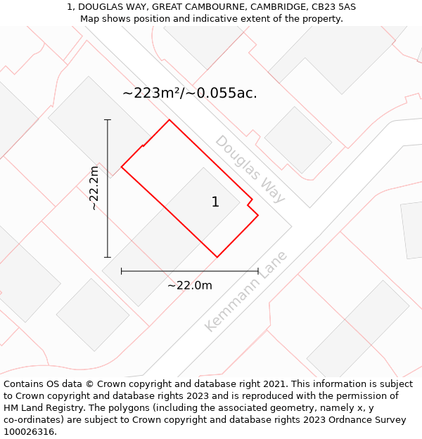 1, DOUGLAS WAY, GREAT CAMBOURNE, CAMBRIDGE, CB23 5AS: Plot and title map