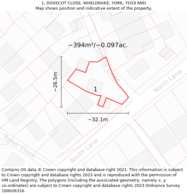 1, DOVECOT CLOSE, WHELDRAKE, YORK, YO19 6ND: Plot and title map