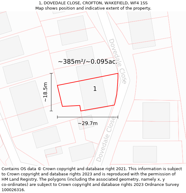 1, DOVEDALE CLOSE, CROFTON, WAKEFIELD, WF4 1SS: Plot and title map