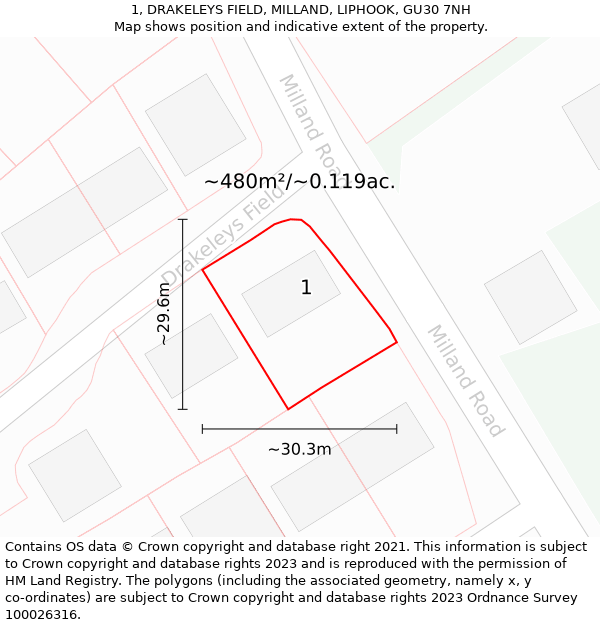 1, DRAKELEYS FIELD, MILLAND, LIPHOOK, GU30 7NH: Plot and title map