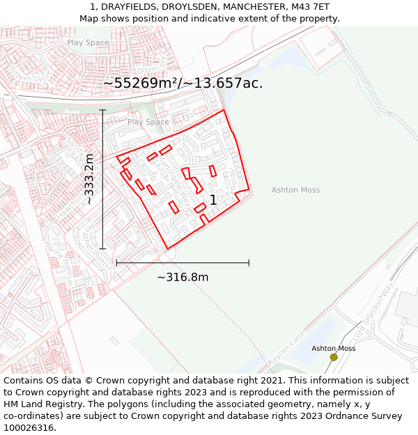 1, DRAYFIELDS, DROYLSDEN, MANCHESTER, M43 7ET: Plot and title map