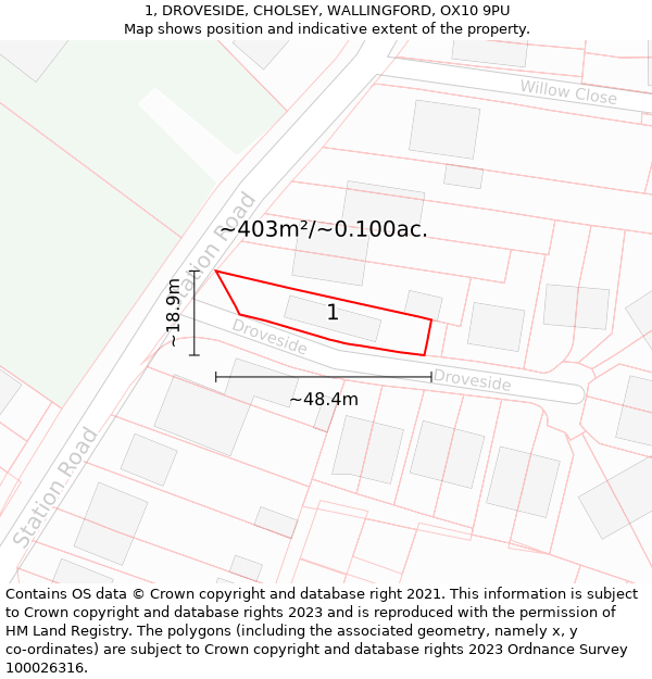 1, DROVESIDE, CHOLSEY, WALLINGFORD, OX10 9PU: Plot and title map