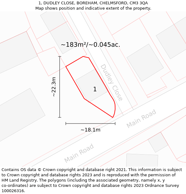 1, DUDLEY CLOSE, BOREHAM, CHELMSFORD, CM3 3QA: Plot and title map